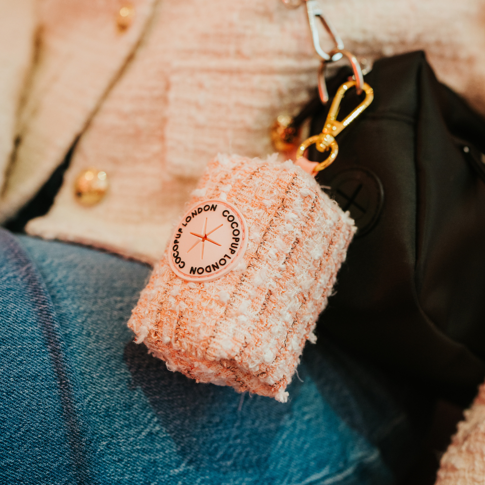 Porte-sac à crottes en tweed texturé rose