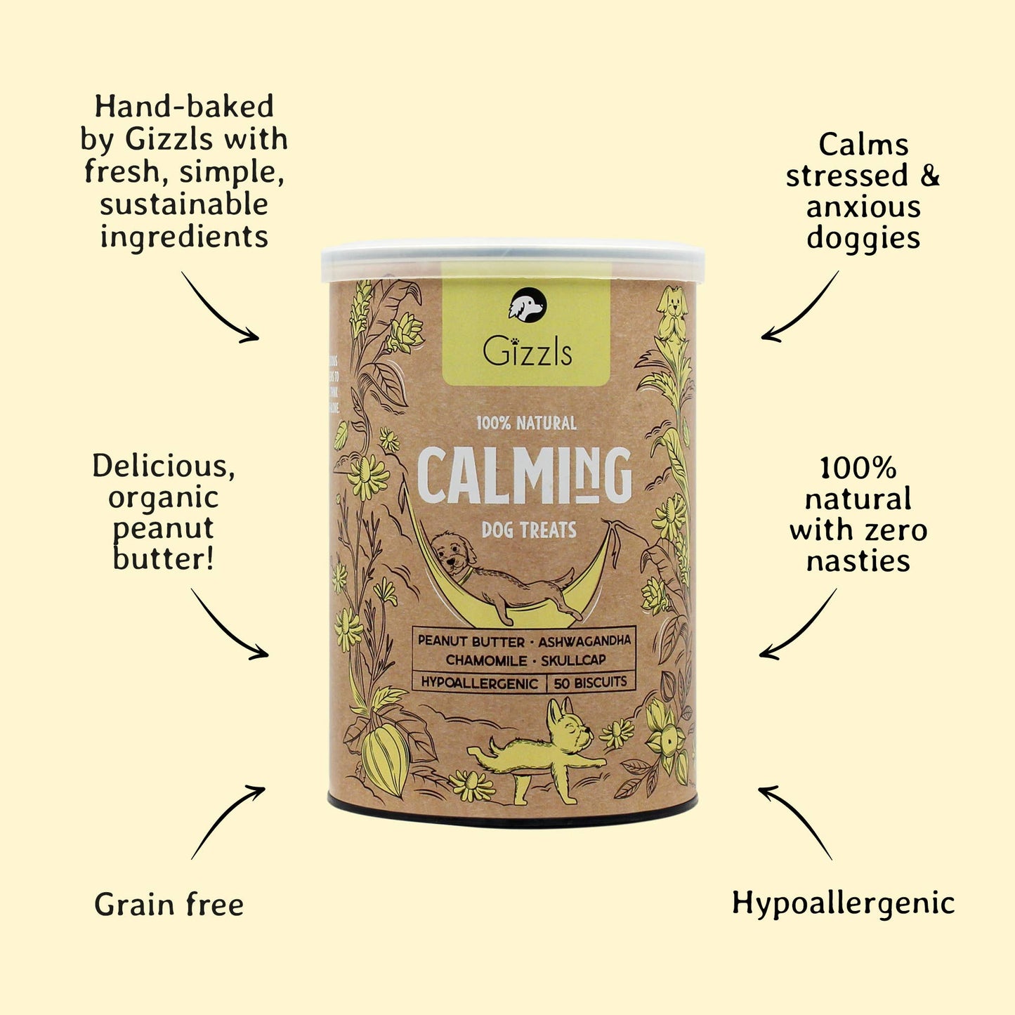 Gâteries calmantes Gizzls 100 % naturelles pour chiens