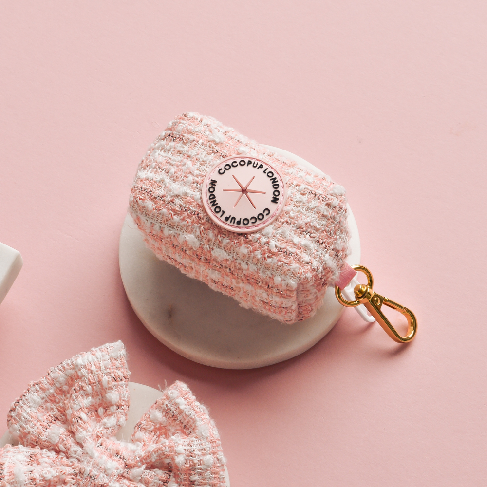 Porte-sac à crottes en tweed texturé rose