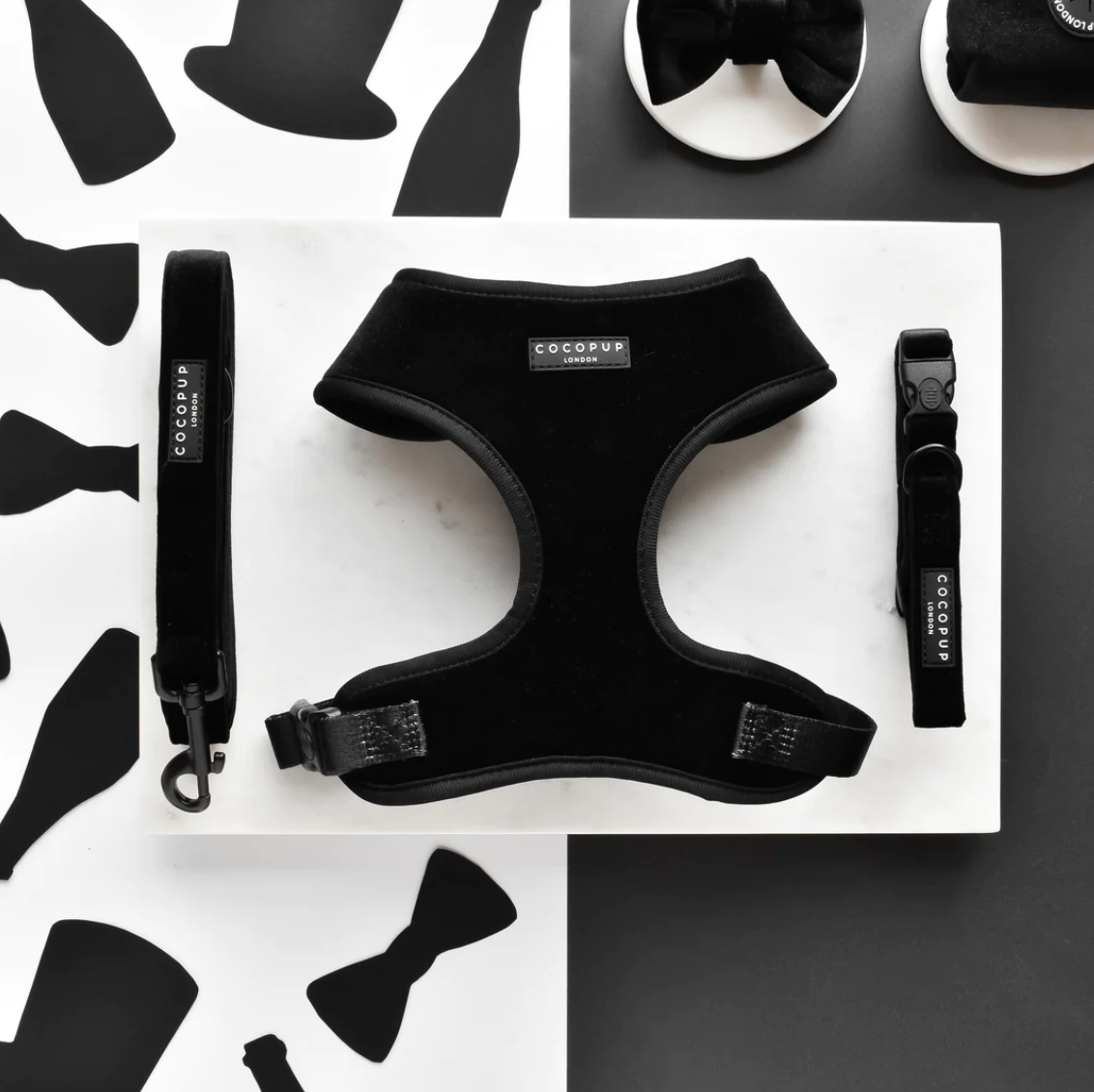 Harnais de cou ajustable en velours LUXE - Noir: L