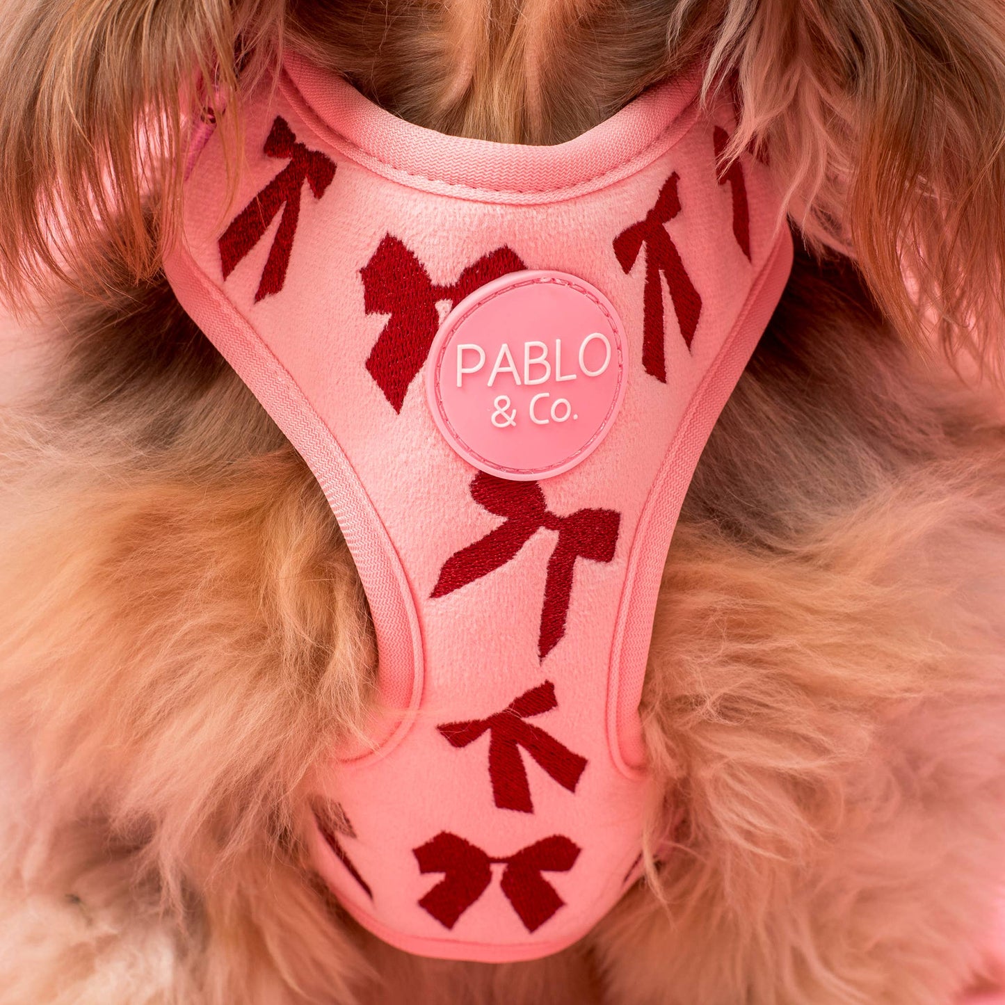 Harnais pour chien réglable : Nœuds en velours rose: XS