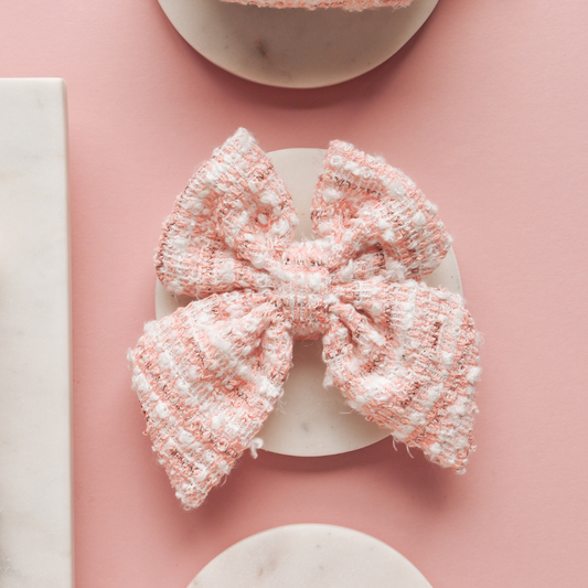 Nœud Papillon Marin en Tweed Texturé Rose
