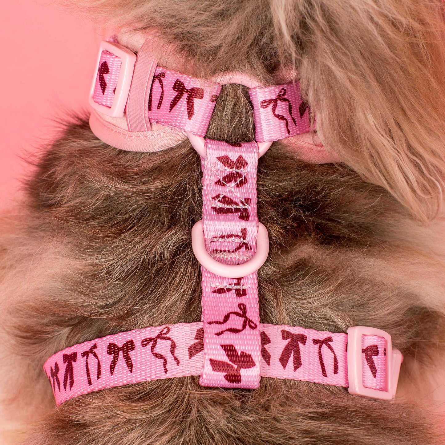 Harnais pour chien réglable : Nœuds en velours rose: XS